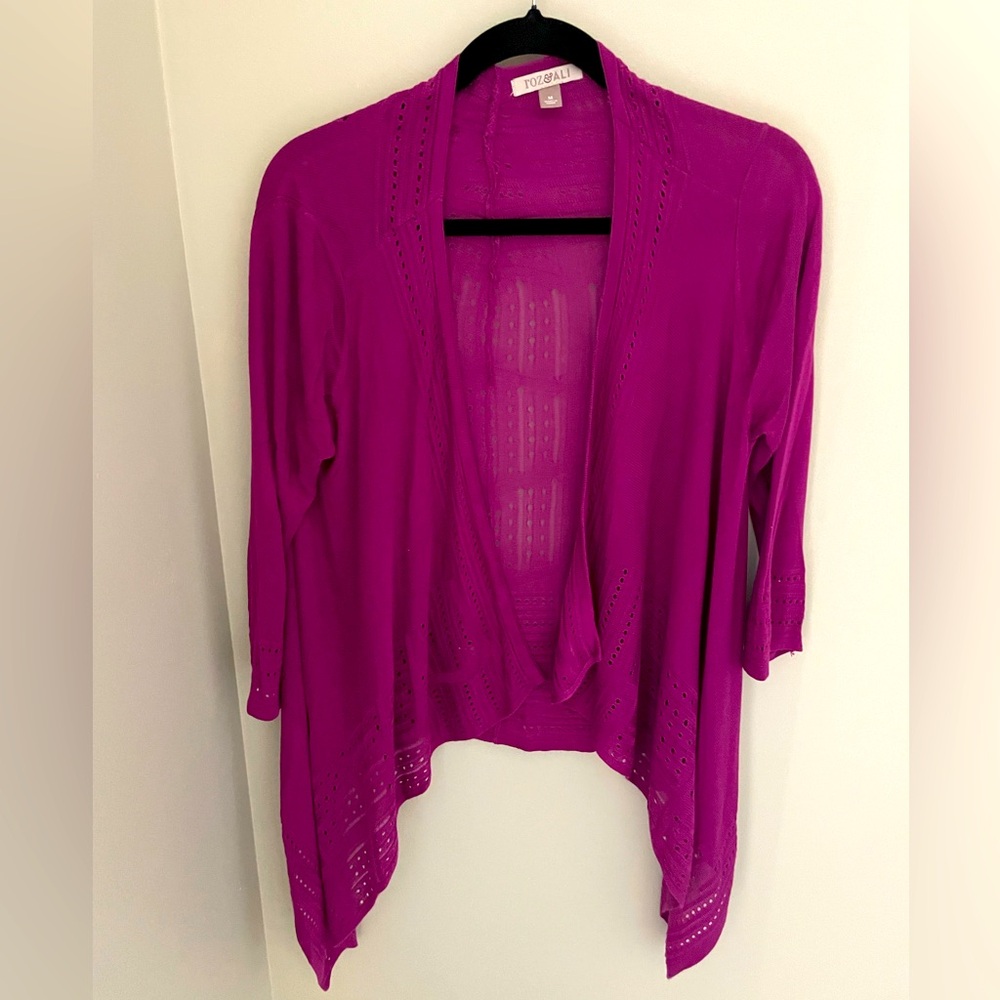 Dress Barn size small raspberry cardigan with detail.